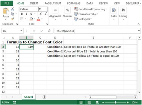 Excel Formula to Change Font Color