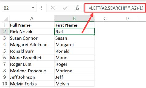 Excel Formula for First Name