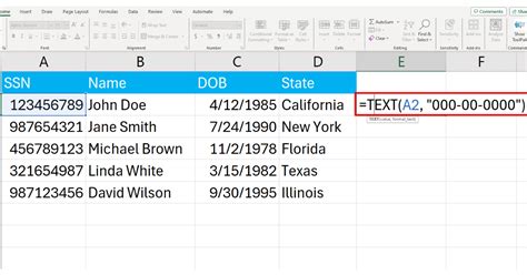 excel formula for ssn