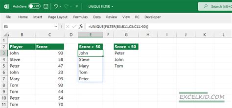 Excel Formula for Unique Values