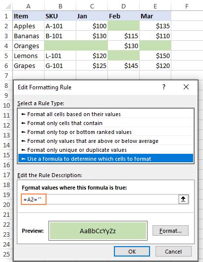 Excel Formula Highlight Blank Cells