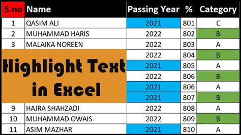 Highlight Words in Excel using Formulas