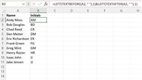 Excel Formula to Get Initials from Full Name