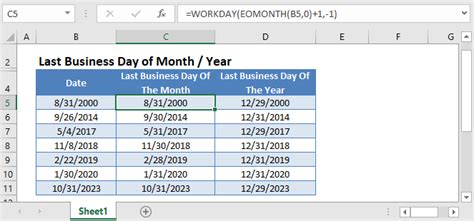 Excel formula for last business day