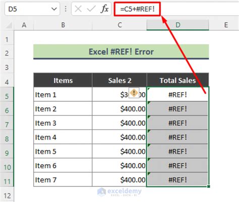 Excel Formula Reference Errors Example 1