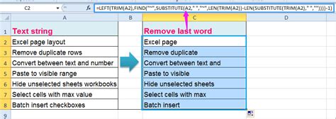 Excel formula to remove the last word from string