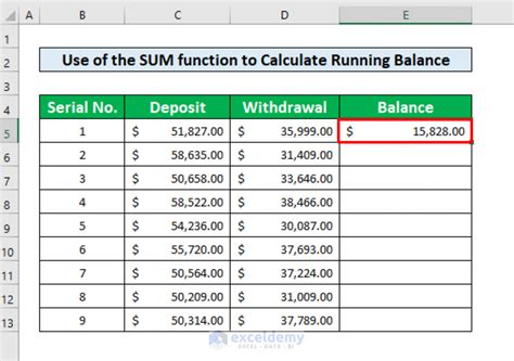 Excel Formula for Running Balance