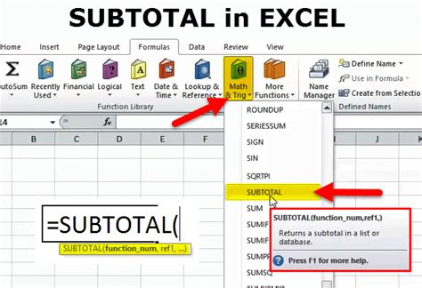 Excel Formula Subtotals