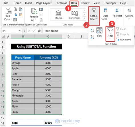 Excel Formula Sum Filtered Cells