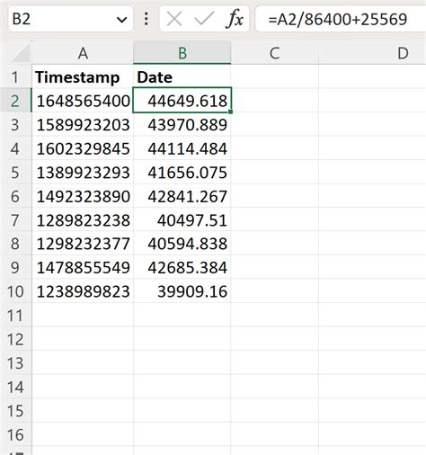 Using Excel Formula for Unix Timestamp Conversion