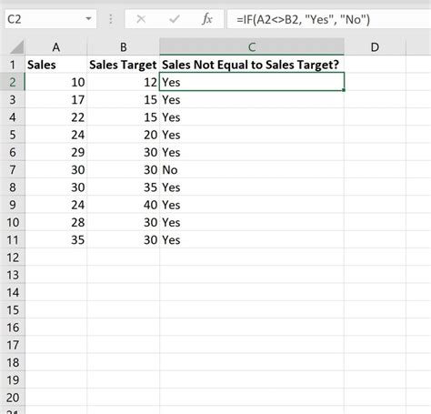 Excel Formula Yes No Example