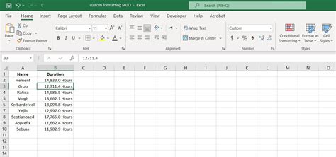 Excel formulas custom format