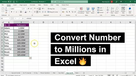 Excel formulas for converting numbers to millions