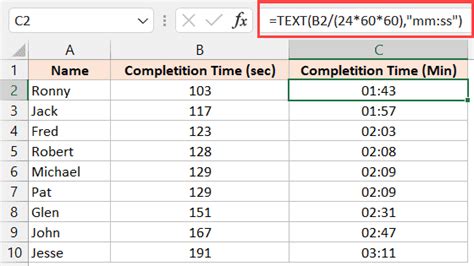 Excel Formulas for Converting Seconds to Minutes