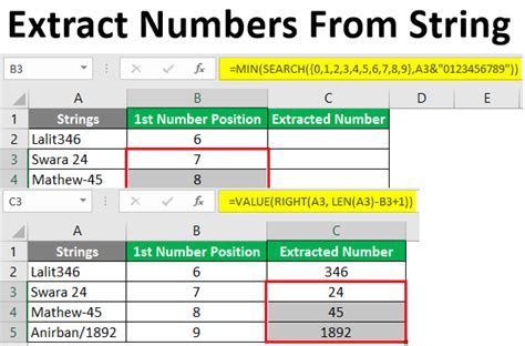 Excel formulas for extracting numbers