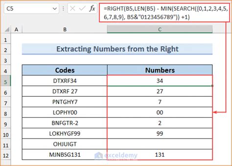 Excel formulas for extracting numbers