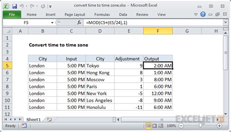 Excel Formulas for Time Zones