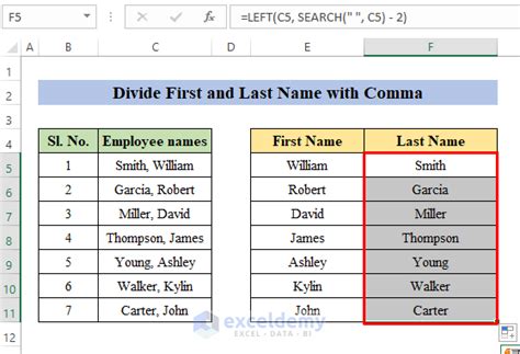 Excel Formulas Separate Names