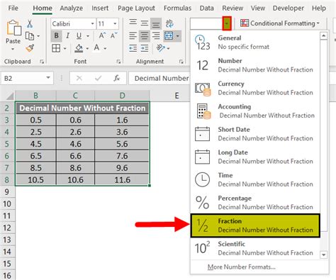 Excel fraction formatting