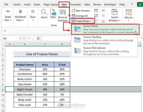 Excel Freeze Rows Dialog