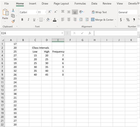 Excel frequency distribution table example with customizable headers and formatting