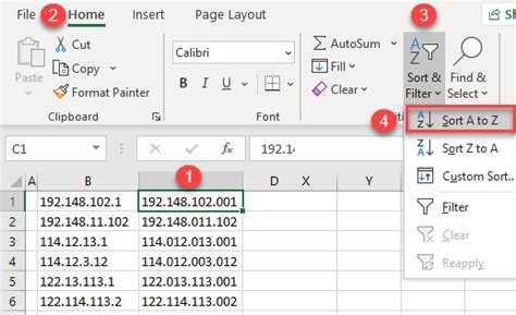 Excel Functions IP Address Sorting