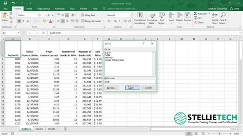 Excel Go To Line dialog box