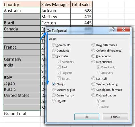 Go To Special Blanks in Excel