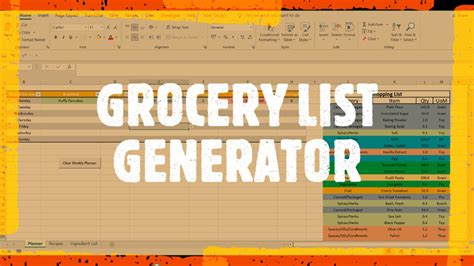 Excel Grocery List Generator Formula