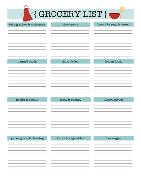 Excel Grocery List Generator Editable