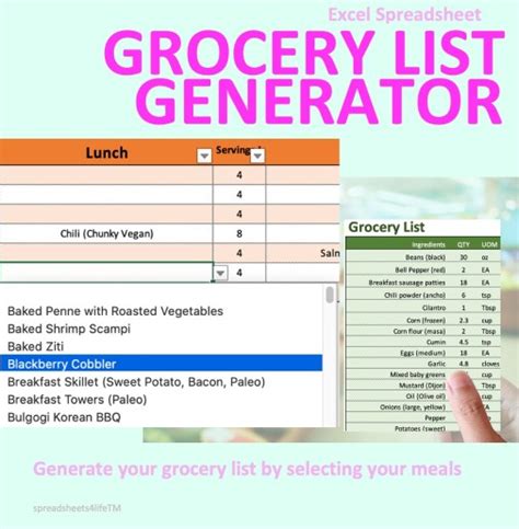 Excel Grocery List Generator Example