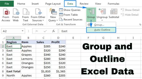 Excel Group and Outline Options