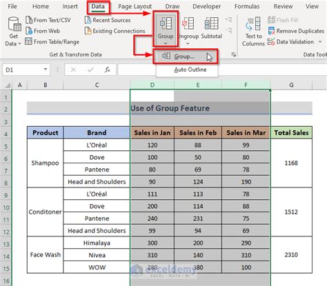 Create tabs in Excel using the Group feature