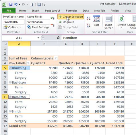 Excel Grouping Example 1