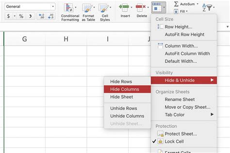 Excel hidden cells