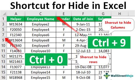 Excel hidden rows shortcut