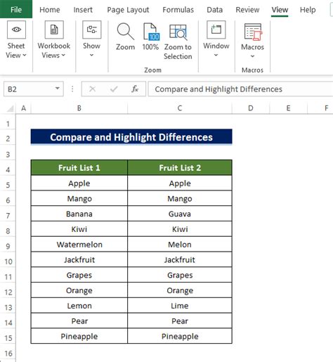 Excel Highlight Differences