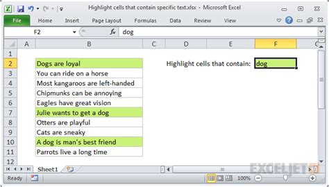 Excel highlighting text formulas example 3