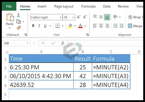 Excel HOUR and MINUTE functions example