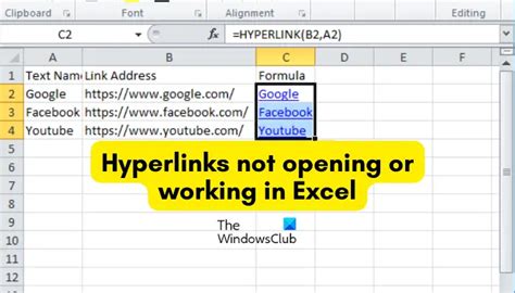 Excel hyperlink not opening