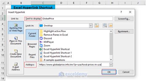 Shortcuts for working with hyperlinks in Excel