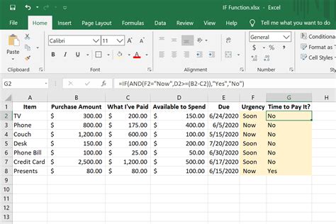 Excel IF and formula example