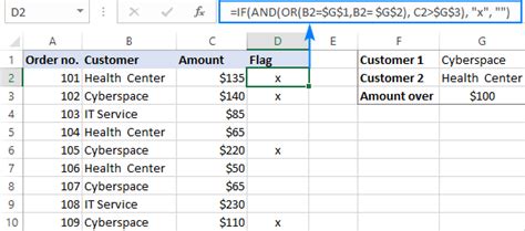 Excel IF and or formula example