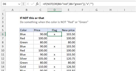 Excel IF not formula example