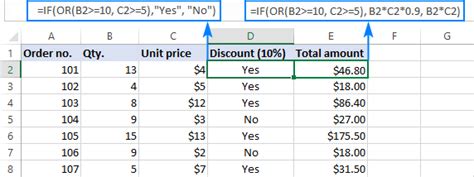 Excel IF or formula example