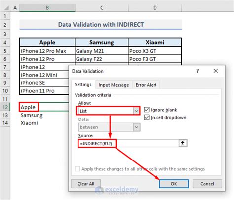 INDIRECT Table Example