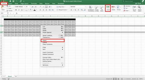 excel insert cells