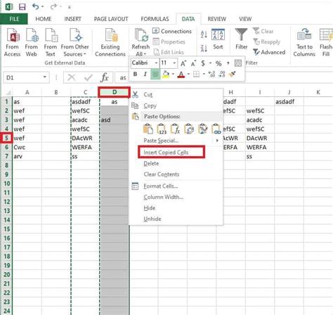 Excel insert copied cells not working