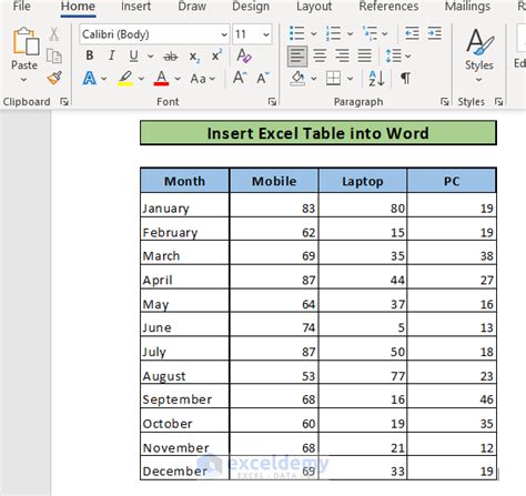 Methods for Embedding Excel into Word