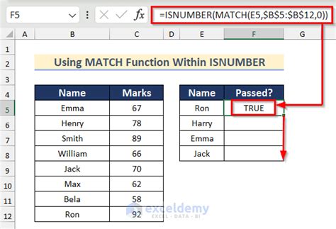 ISNUMBER and MATCH Example